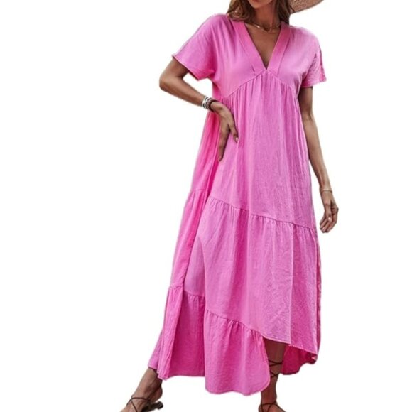 Women's Shirt Dolman Sleeve Ruffle Asymmetrical Hem Smock Dress (Size : Medium) - Picture 2 of 9